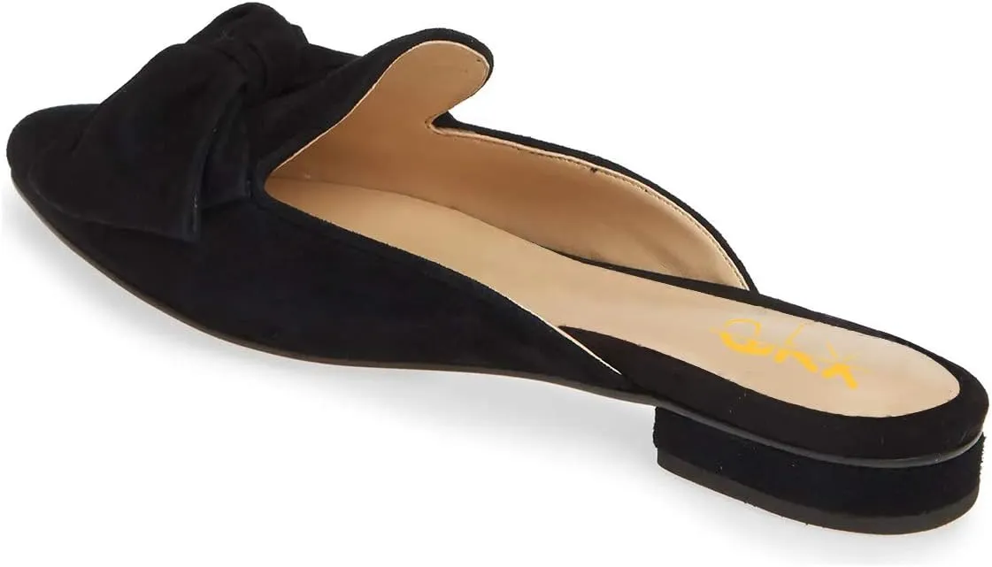 XYD Women Closed Pointed Toe Bows Mules Low Heel Flats Slip On Slide Sandals Daily Casual Outdoor Comfort Shoes