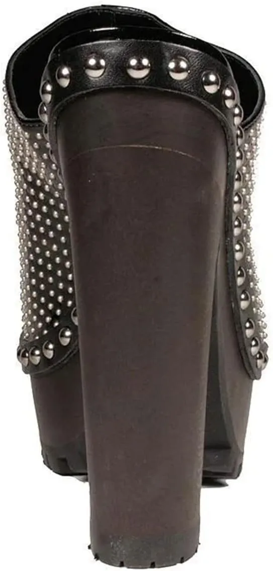 XYD Women Cork Platform High Heel Studded Mules Chunky Block Glossy Pumps Chic Studs Closed Round Toe Slides Fashion Nightclub Shoes