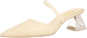 XYD Women Mules Closed Pointed Toe Crystals Chunky Low Heels Single Thin Strap Slip-on Dress Casual Shoes