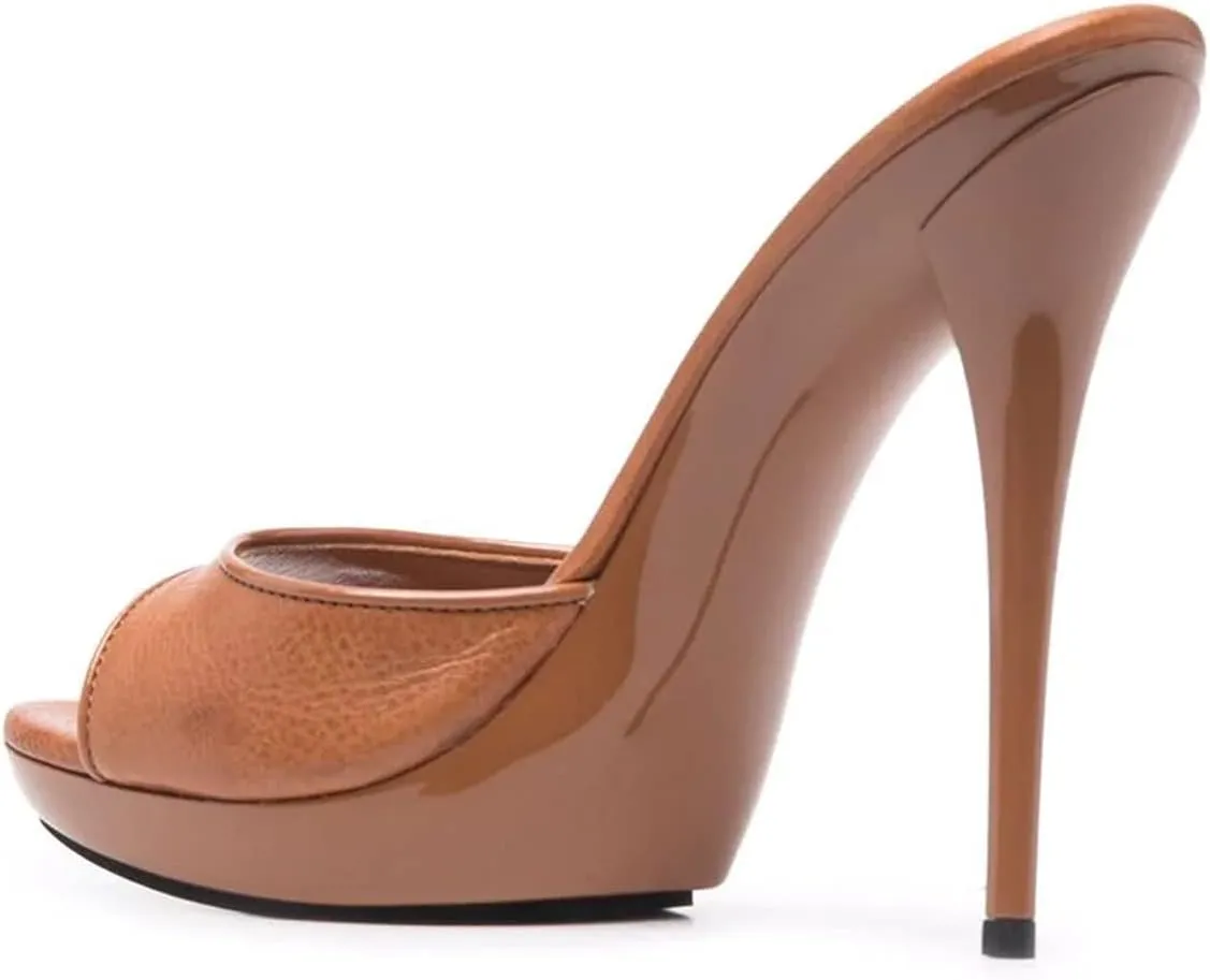 XYD Women Platform Slippers Slip On Stilettos Slides Sexy High Heel Mules Open Almond Toe Fashion Sandals Shoes