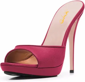 XYD Women Platform Slippers Slip On Stilettos Slides Sexy High Heel Mules Open Almond Toe Fashion Sandals Shoes