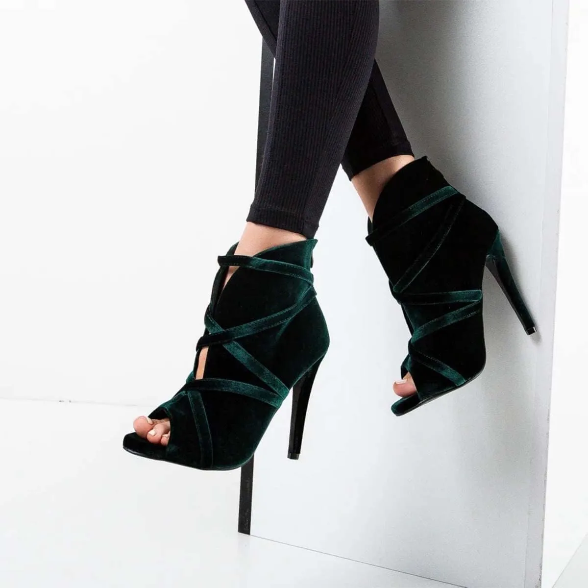 XYD Women Sexy Peep Toe Strappy Cutout High Heel Ankle Boots Stiletto Short Bootie Cocktail Nightclub Prom Dressy Shoes with Back Zipper