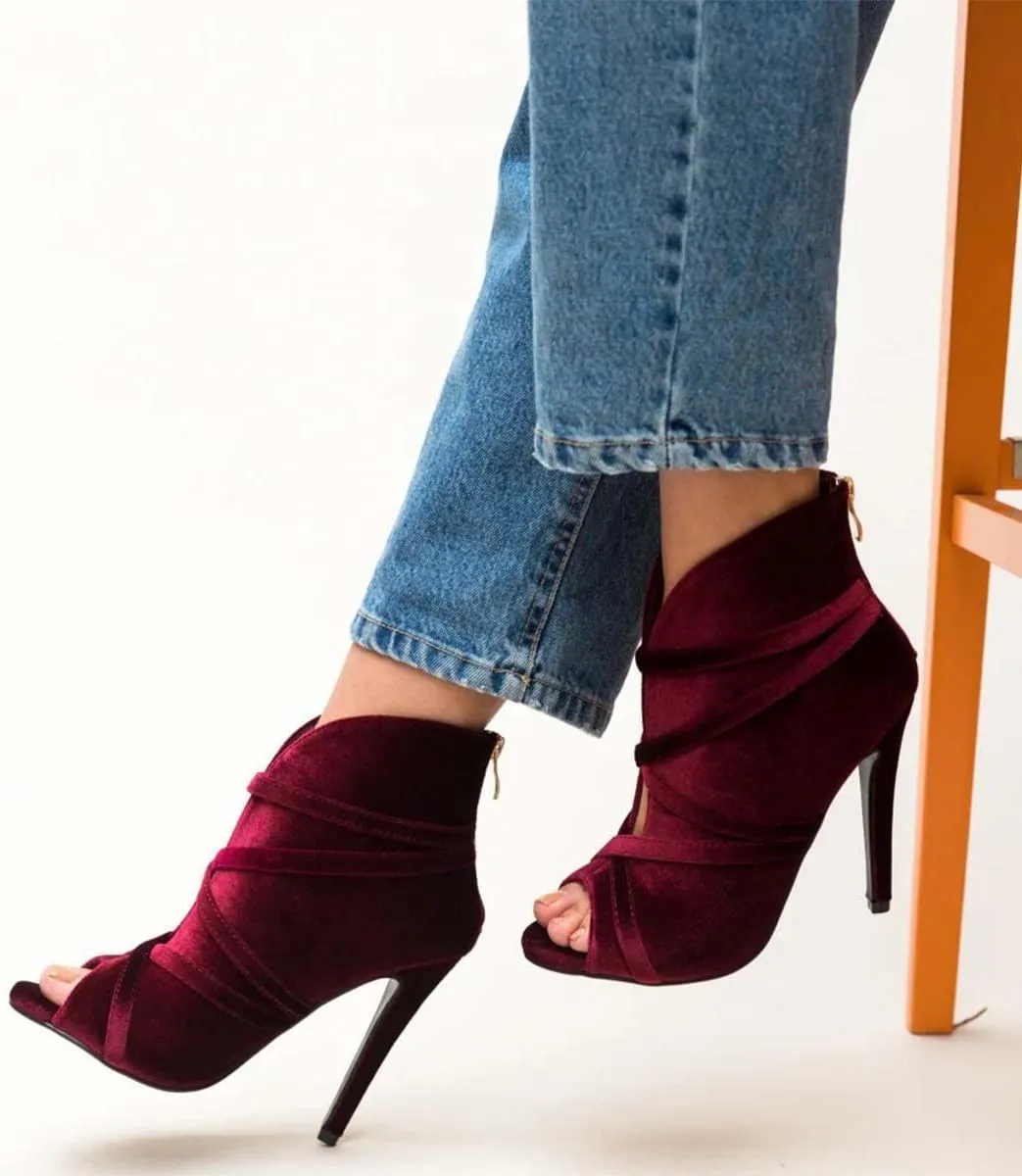XYD Women Sexy Peep Toe Strappy Cutout High Heel Ankle Boots Stiletto Short Bootie Cocktail Nightclub Prom Dressy Shoes with Back Zipper