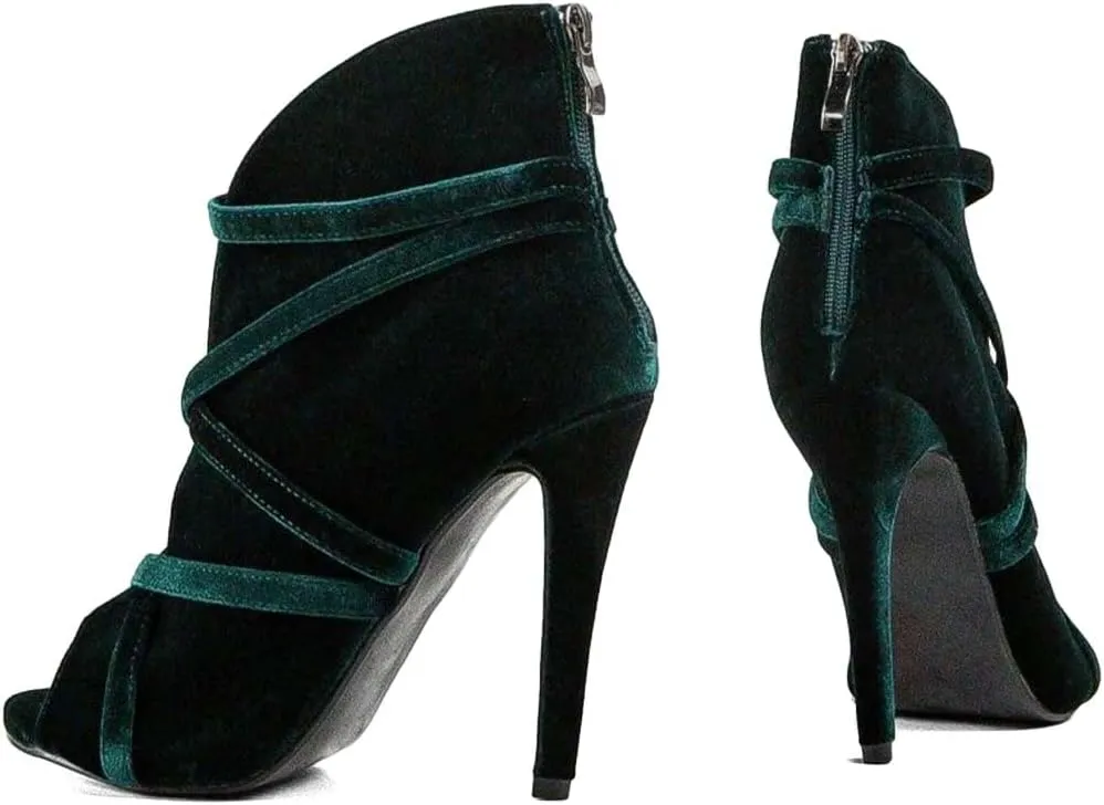 XYD Women Sexy Peep Toe Strappy Cutout High Heel Ankle Boots Stiletto Short Bootie Cocktail Nightclub Prom Dressy Shoes with Back Zipper