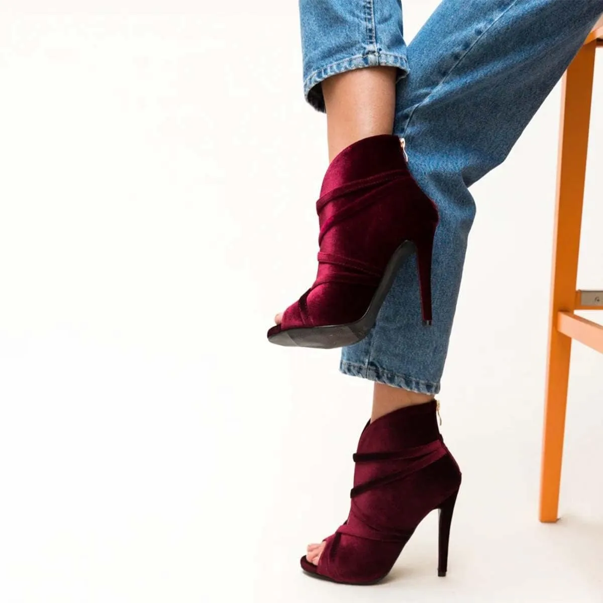 XYD Women Sexy Peep Toe Strappy Cutout High Heel Ankle Boots Stiletto Short Bootie Cocktail Nightclub Prom Dressy Shoes with Back Zipper