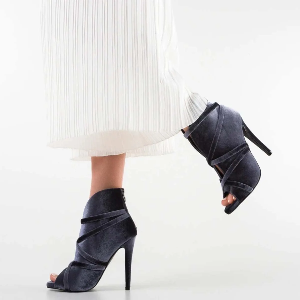 XYD Women Sexy Peep Toe Strappy Cutout High Heel Ankle Boots Stiletto Short Bootie Cocktail Nightclub Prom Dressy Shoes with Back Zipper