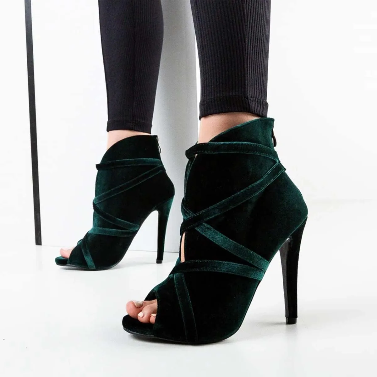 XYD Women Sexy Peep Toe Strappy Cutout High Heel Ankle Boots Stiletto Short Bootie Cocktail Nightclub Prom Dressy Shoes with Back Zipper