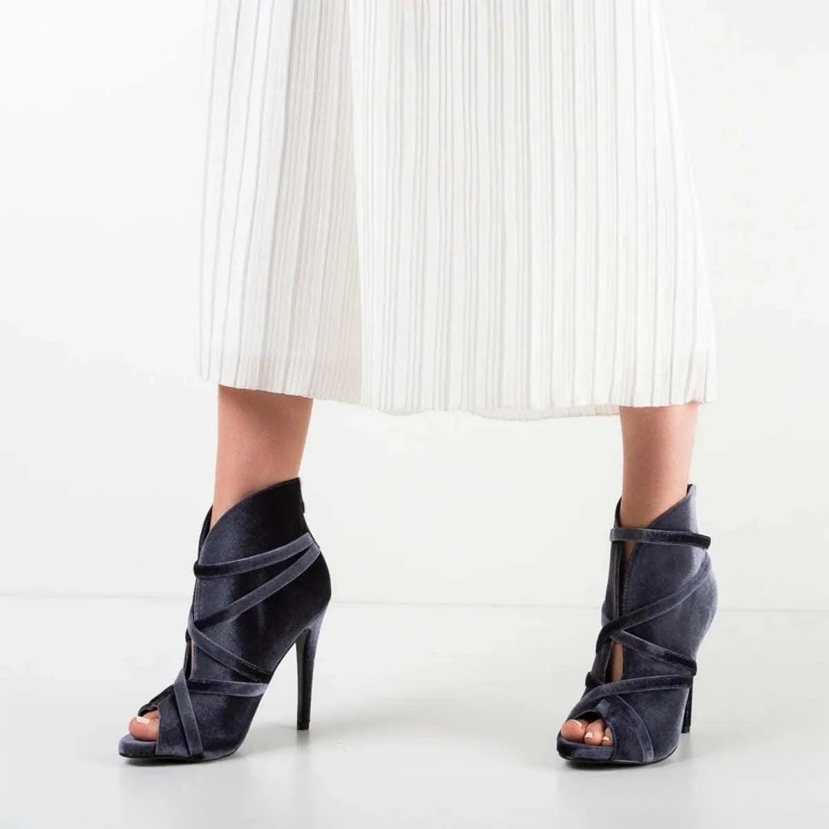 XYD Women Sexy Peep Toe Strappy Cutout High Heel Ankle Boots Stiletto Short Bootie Cocktail Nightclub Prom Dressy Shoes with Back Zipper