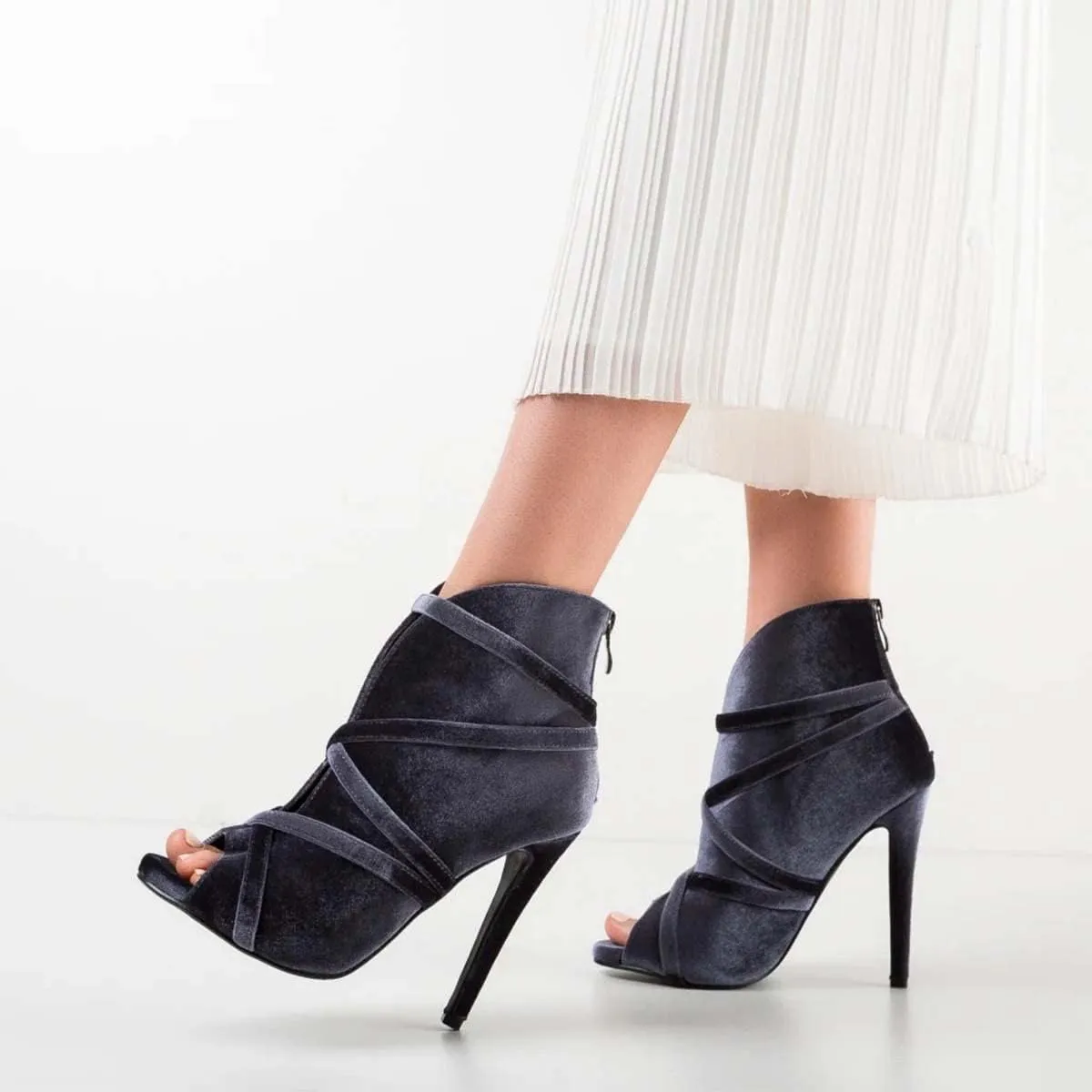 XYD Women Sexy Peep Toe Strappy Cutout High Heel Ankle Boots Stiletto Short Bootie Cocktail Nightclub Prom Dressy Shoes with Back Zipper