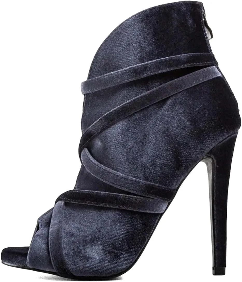XYD Women Sexy Peep Toe Strappy Cutout High Heel Ankle Boots Stiletto Short Bootie Cocktail Nightclub Prom Dressy Shoes with Back Zipper