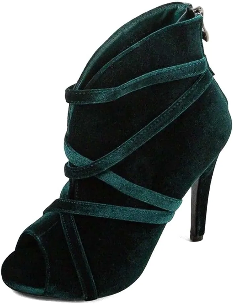 XYD Women Sexy Peep Toe Strappy Cutout High Heel Ankle Boots Stiletto Short Bootie Cocktail Nightclub Prom Dressy Shoes with Back Zipper