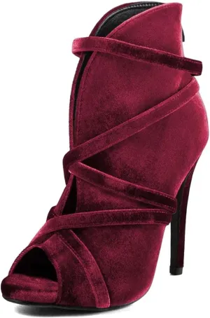 XYD Women Sexy Peep Toe Strappy Cutout High Heel Ankle Boots Stiletto Short Bootie Cocktail Nightclub Prom Dressy Shoes with Back Zipper