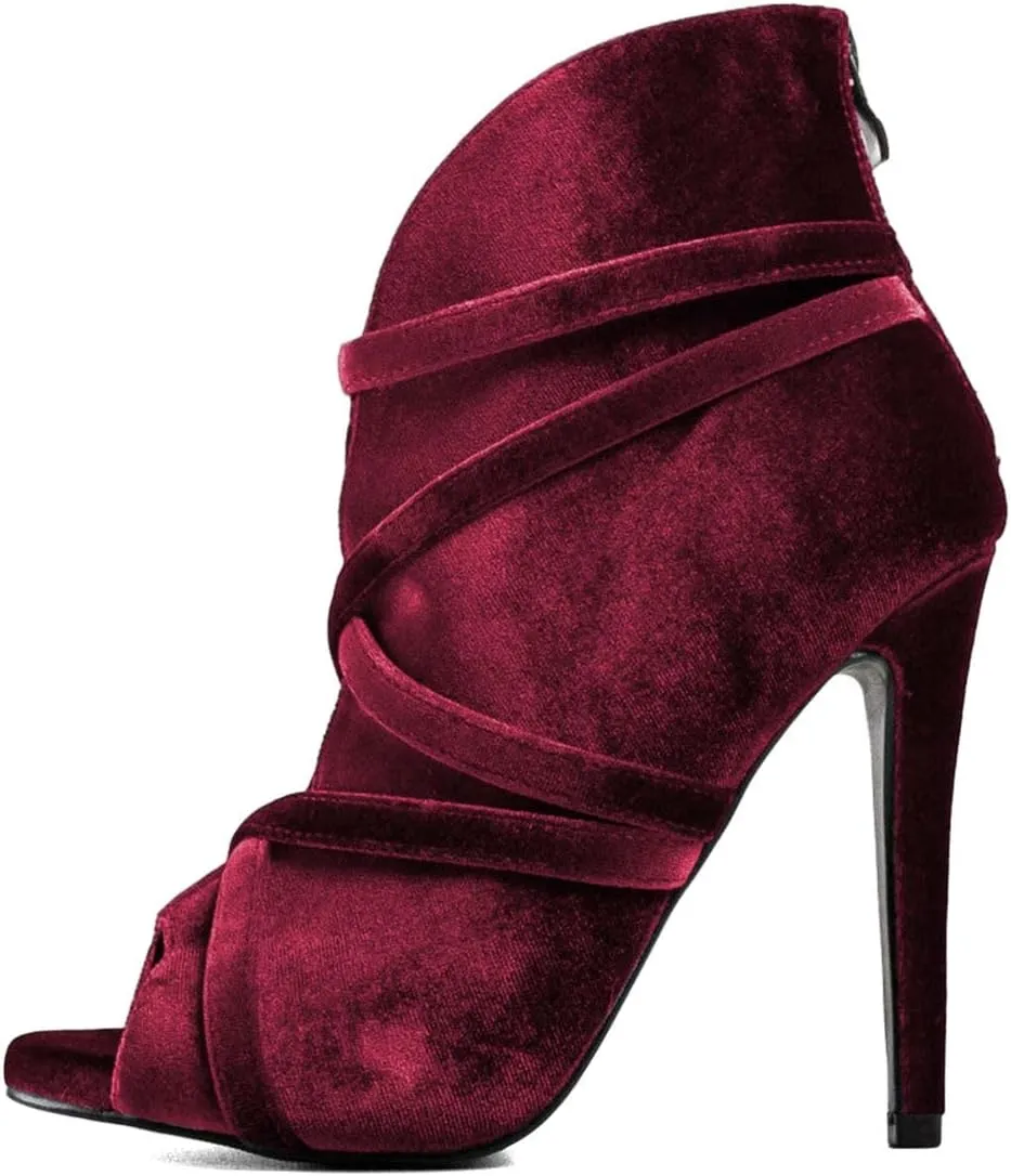 XYD Women Sexy Peep Toe Strappy Cutout High Heel Ankle Boots Stiletto Short Bootie Cocktail Nightclub Prom Dressy Shoes with Back Zipper