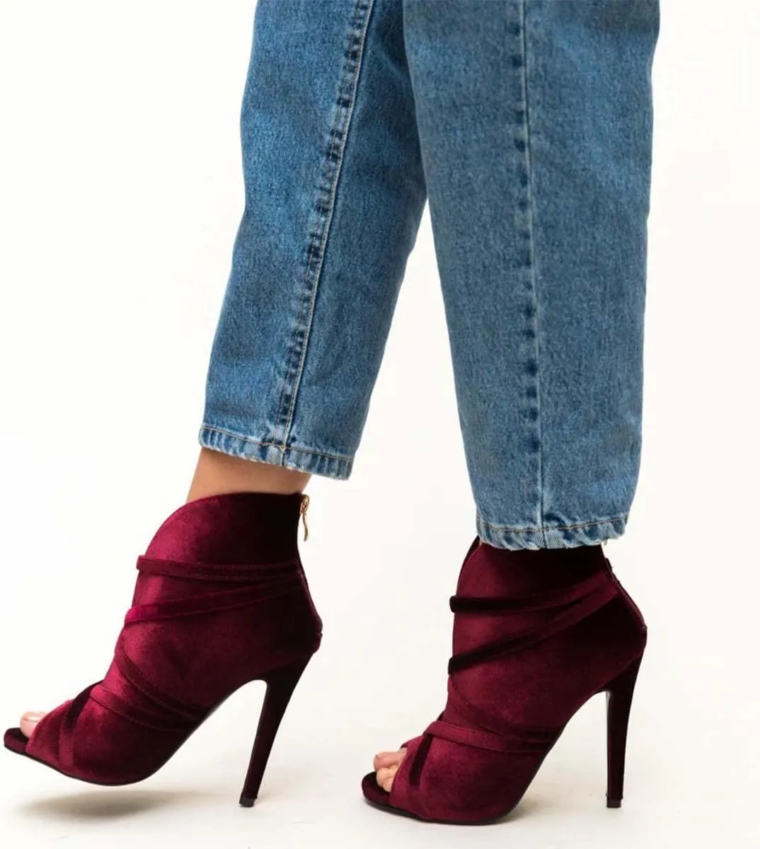 XYD Women Sexy Peep Toe Strappy Cutout High Heel Ankle Boots Stiletto Short Bootie Cocktail Nightclub Prom Dressy Shoes with Back Zipper