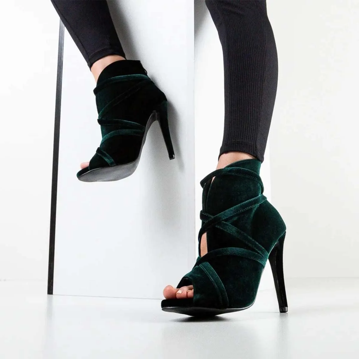 XYD Women Sexy Peep Toe Strappy Cutout High Heel Ankle Boots Stiletto Short Bootie Cocktail Nightclub Prom Dressy Shoes with Back Zipper