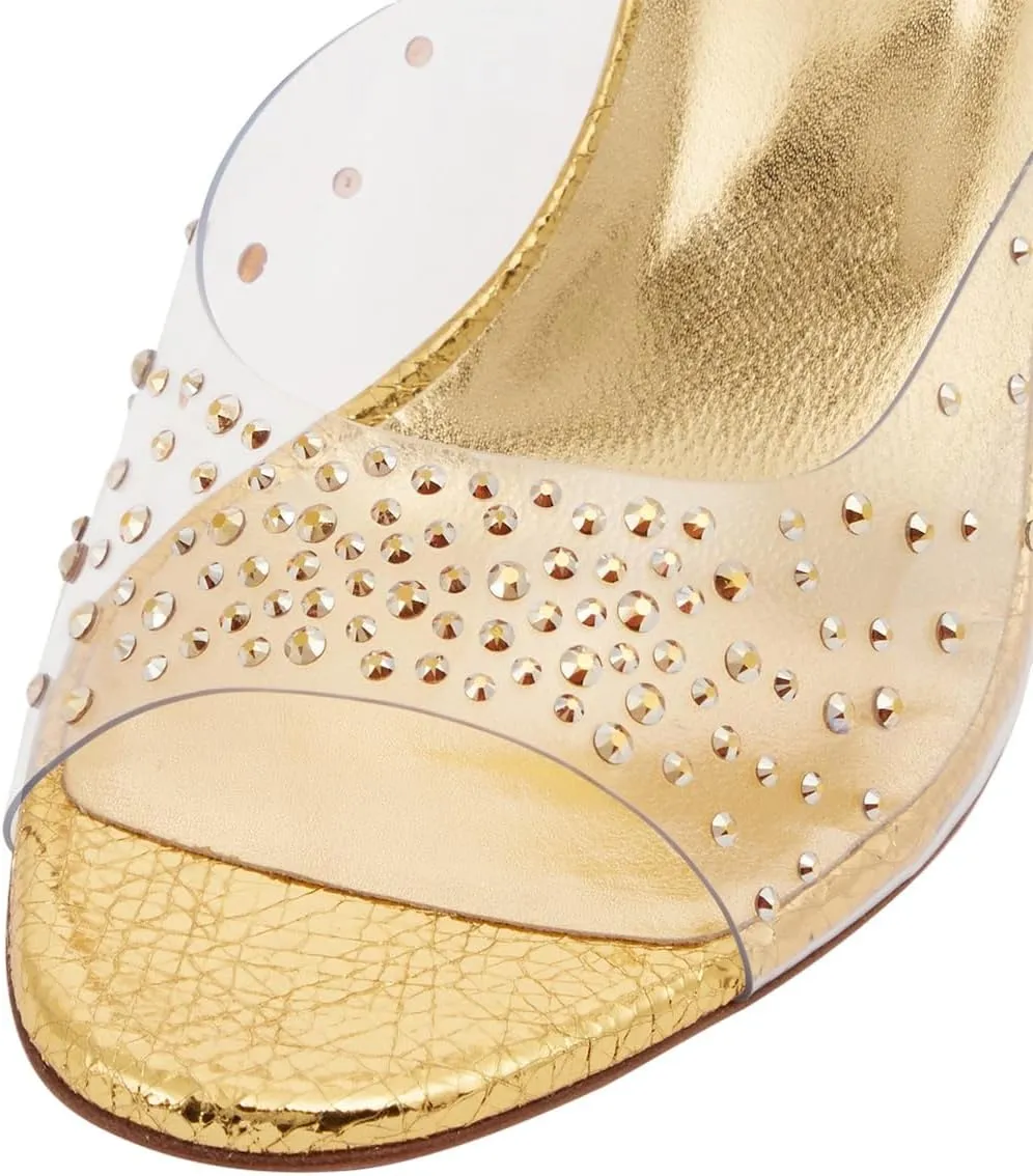 XYD Women Transparent Open Toe Studded Mules Sexy High Heel Sandals Stiletto Stylish Clear PVC Dress Shoes
