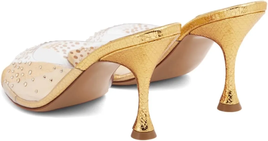 XYD Women Transparent Open Toe Studded Mules Sexy High Heel Sandals Stiletto Stylish Clear PVC Dress Shoes