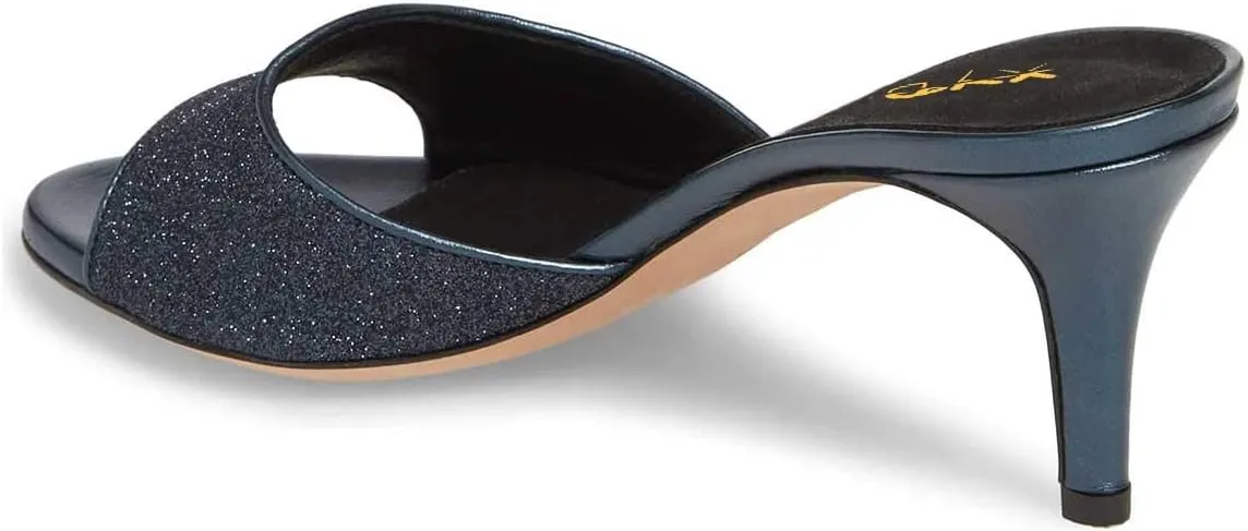XYD Women Trendy Open Toe Mid Heel Mules Slip On Sandals Glitter Dress Slide Slippers