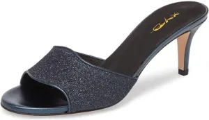 XYD Women Trendy Open Toe Mid Heel Mules Slip On Sandals Glitter Dress Slide Slippers