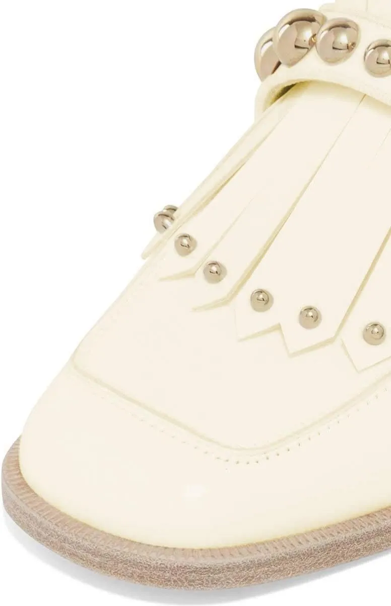 XYD Women's Chic Studs Short Low Chunky Heel Mules Tassels Square Toe Backless Casual Dress Sandals Shoes