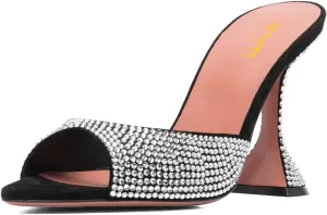 XYD Women's Summer Trendy Open Pointed Toe High Heel Mules Slip-ons Crystal Sparkle Rhinestone Studs Sandals Evening Wedding Party Shoes