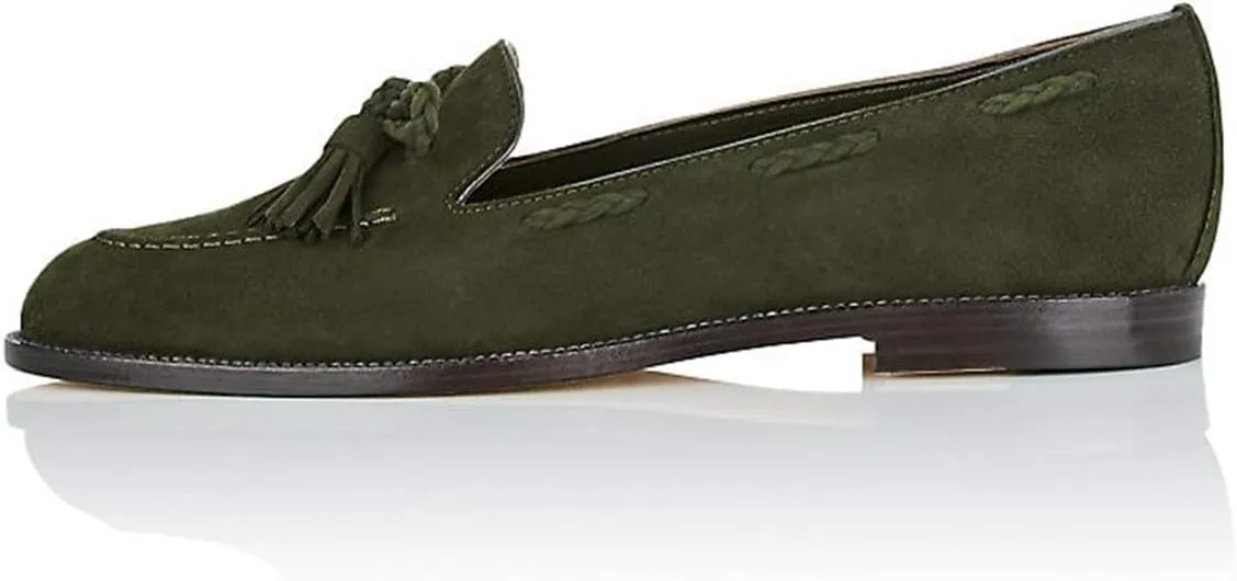 YDN Women Casual Round Toe Low Heels Loafers Fringes Flat Slip on Pumps Braid Shoe