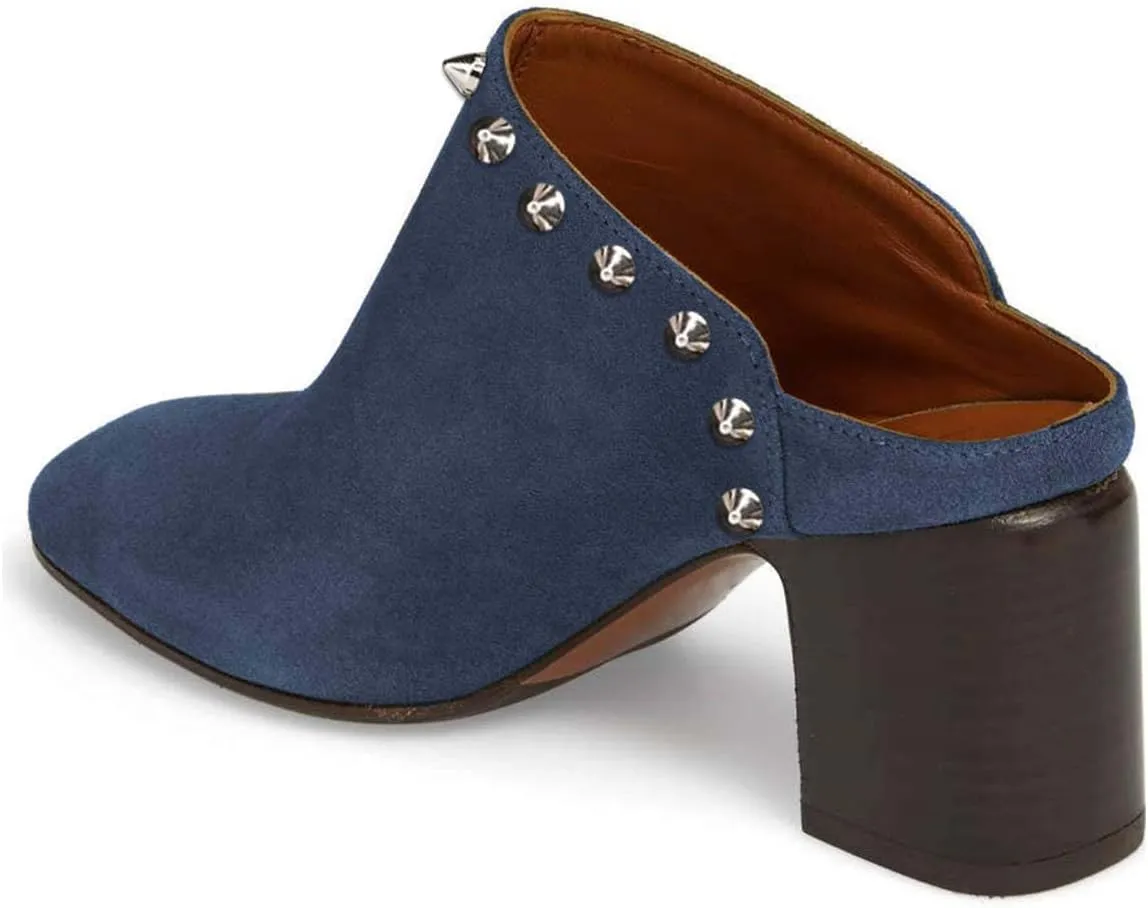YDN Women Classic Block Chunky Mid Heels Slide Mule Clogs Dressy Slip On Closed Toe Backless Pumps Casual Loafer Shoes