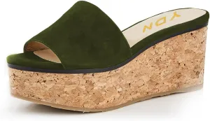 YDN Women Comfy Peep Toe Platform Sandals Slip on Cork Wedge High Heel Mules Beach Casual Outfit Shoes