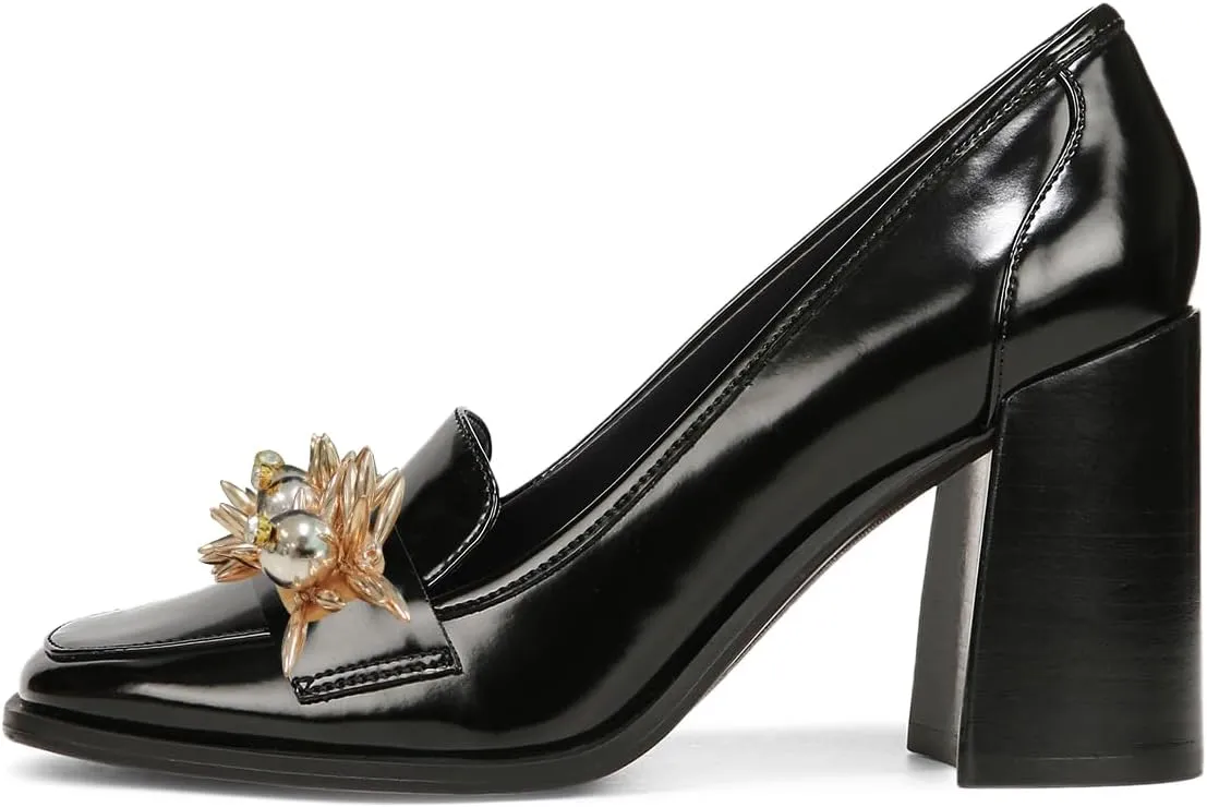 YDN Women Pearl Loafers Chunky High Heels Square Toe Studded Pumps Metal Oxfords Slip On Shoes Prom Party Working Size 4-16 US
