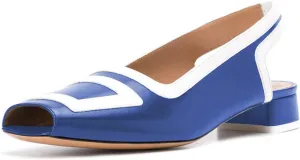 YDN Women Retro Square Toe Low Block Heel Patchwork Loafers Slingback Slip On Multicolored Office Ladies Dress Sandal Pumps