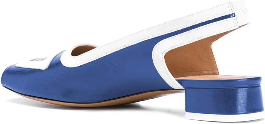 YDN Women Retro Square Toe Low Block Heel Patchwork Loafers Slingback Slip On Multicolored Office Ladies Dress Sandal Pumps