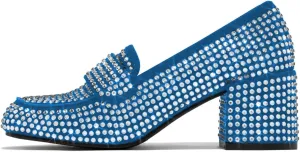 YDN Women Square Toe Studded Pumps Block Low Heel Loafers Rhinestone Shinning Dance Party Shoes Size 4-15 US