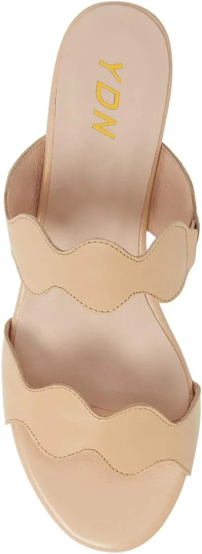 YDN Women Strappy Heeled Sandals Opentoe Mules Slip On Chunky Block Comfortable Walking Shoes