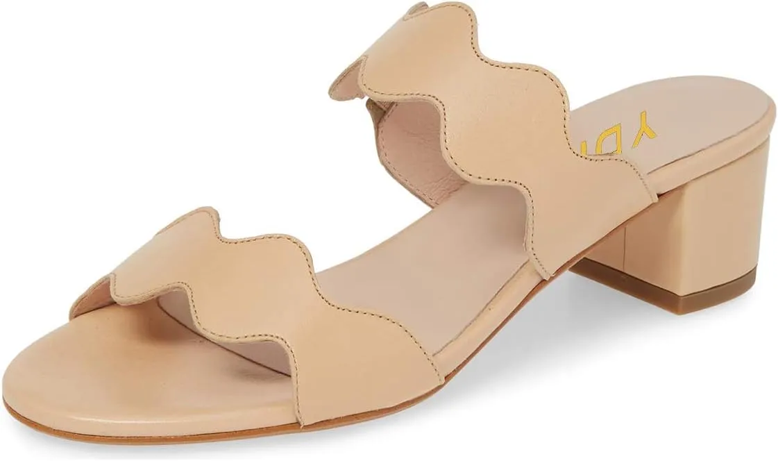YDN Women Strappy Heeled Sandals Opentoe Mules Slip On Chunky Block Comfortable Walking Shoes