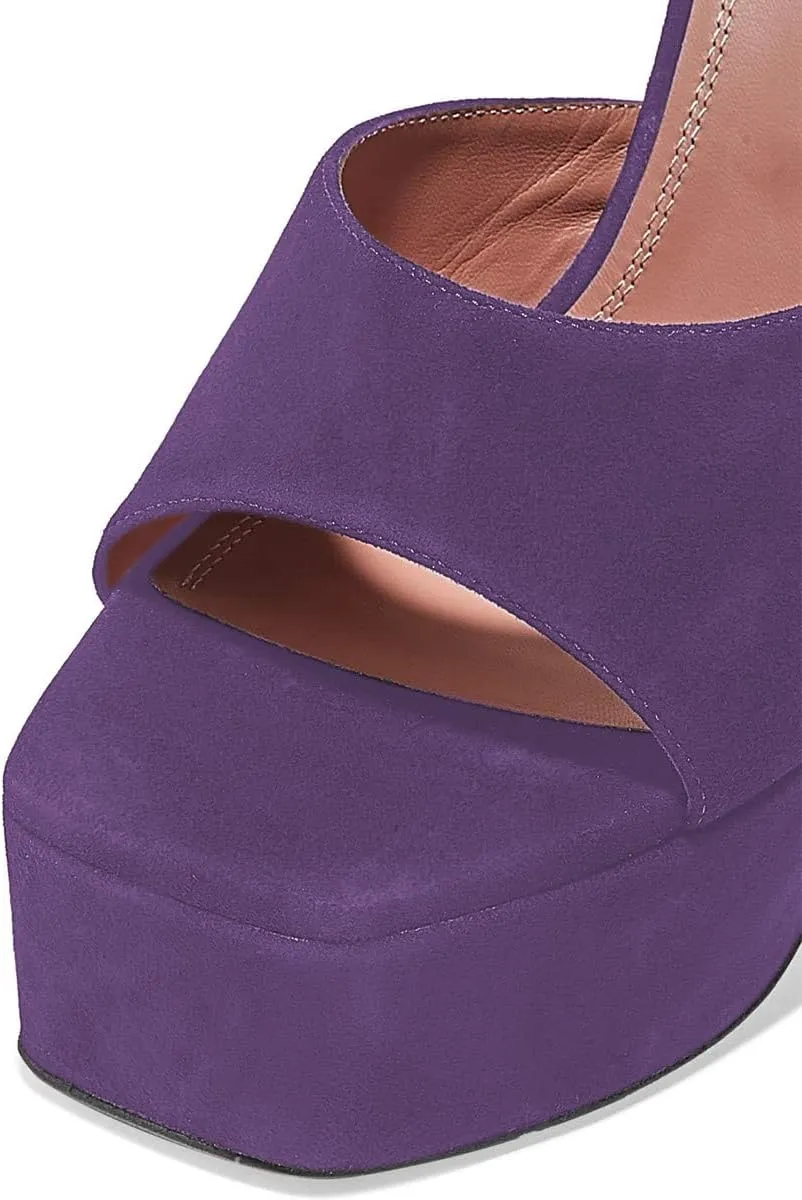 YDN Women Stylish Platform Slide Mules High Spool Heel Open Toe Sandals Dress Party Wedding Shoes