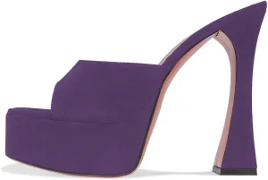 YDN Women Stylish Platform Slide Mules High Spool Heel Open Toe Sandals Dress Party Wedding Shoes