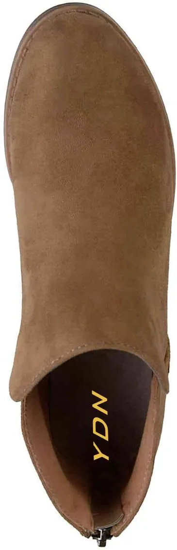 YDN Women's Mid Heels Ankle Bootie Almond Toe Block Low Heel Pumps Classic V Cut Back Zipper Shoes Size 4-15 US