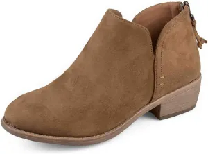 YDN Women's Mid Heels Ankle Bootie Almond Toe Block Low Heel Pumps Classic V Cut Back Zipper Shoes Size 4-15 US