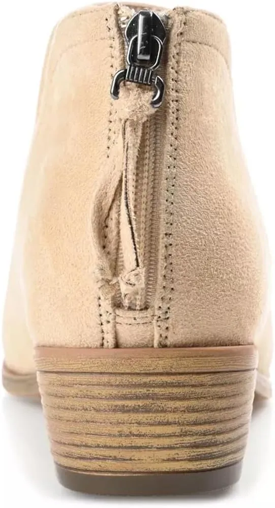 YDN Womens Mid Heels Ankle Booties Almond Toe Block Low Heels Pumps Classic V Cut Back Zipper Shoes Size 4-15 US