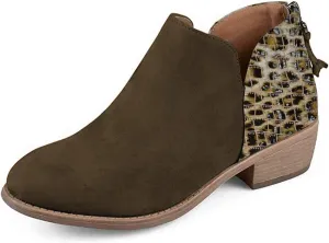 YDN Womens Mid Heels Ankle Booties Almond Toe Block Low Heels Pumps Classic V Cut Back Zipper Shoes Size 4-15 US