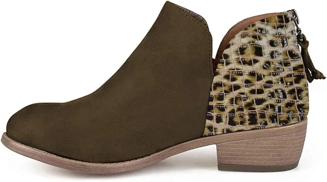 YDN Womens Mid Heels Ankle Booties Almond Toe Block Low Heels Pumps Classic V Cut Back Zipper Shoes Size 4-15 US