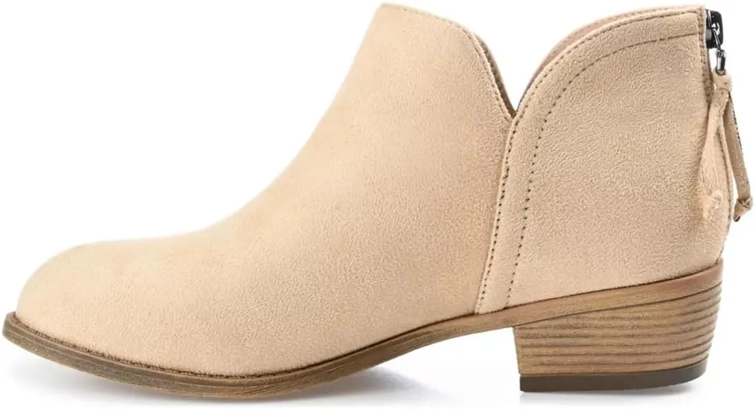 YDN Womens Mid Heels Ankle Booties Almond Toe Block Low Heels Pumps Classic V Cut Back Zipper Shoes Size 4-15 US