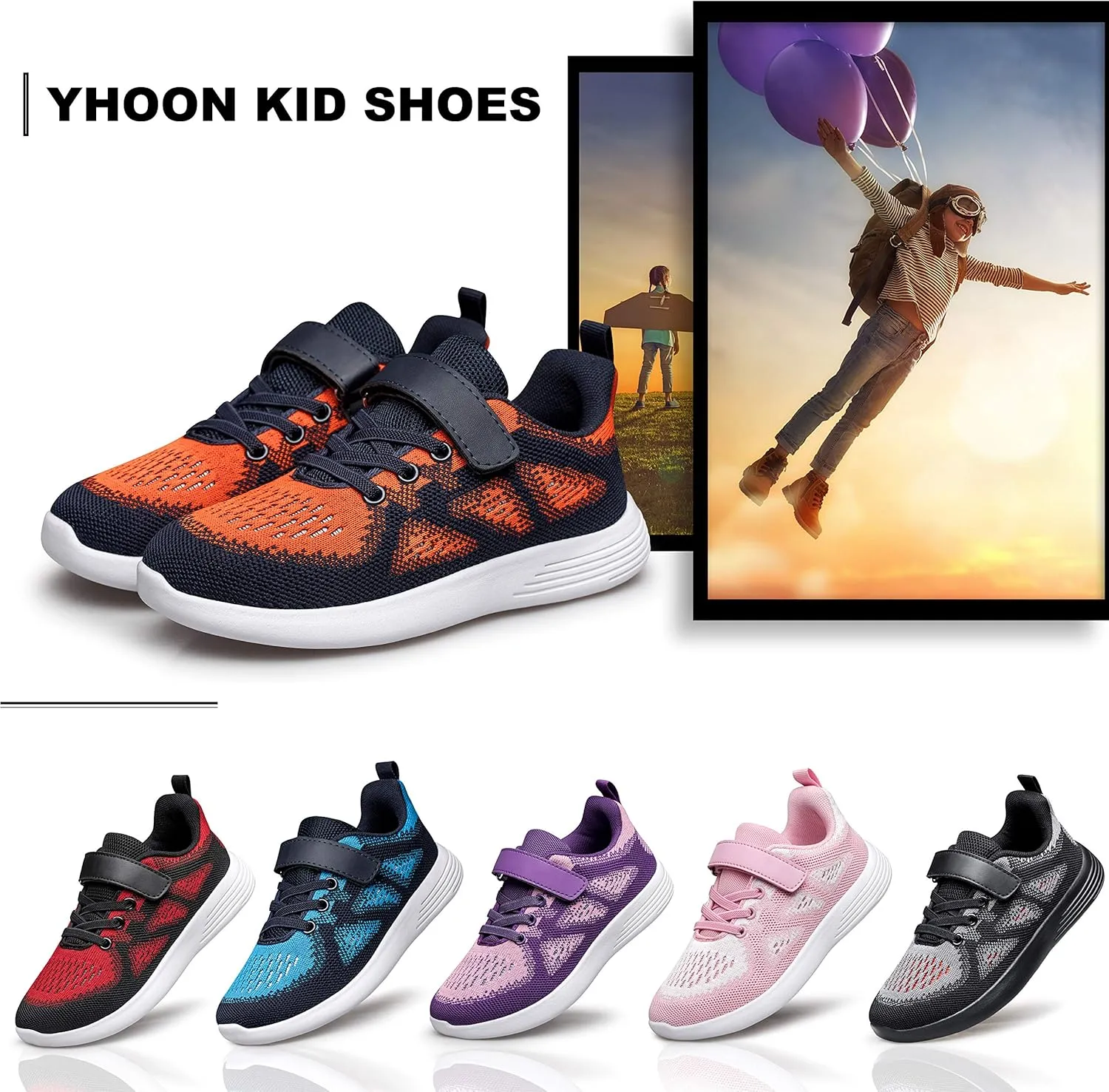 YHOON Boys Girls Sneakers Kids Sports Running Walking Shoes for Toddler/Little Kid/Big Kid