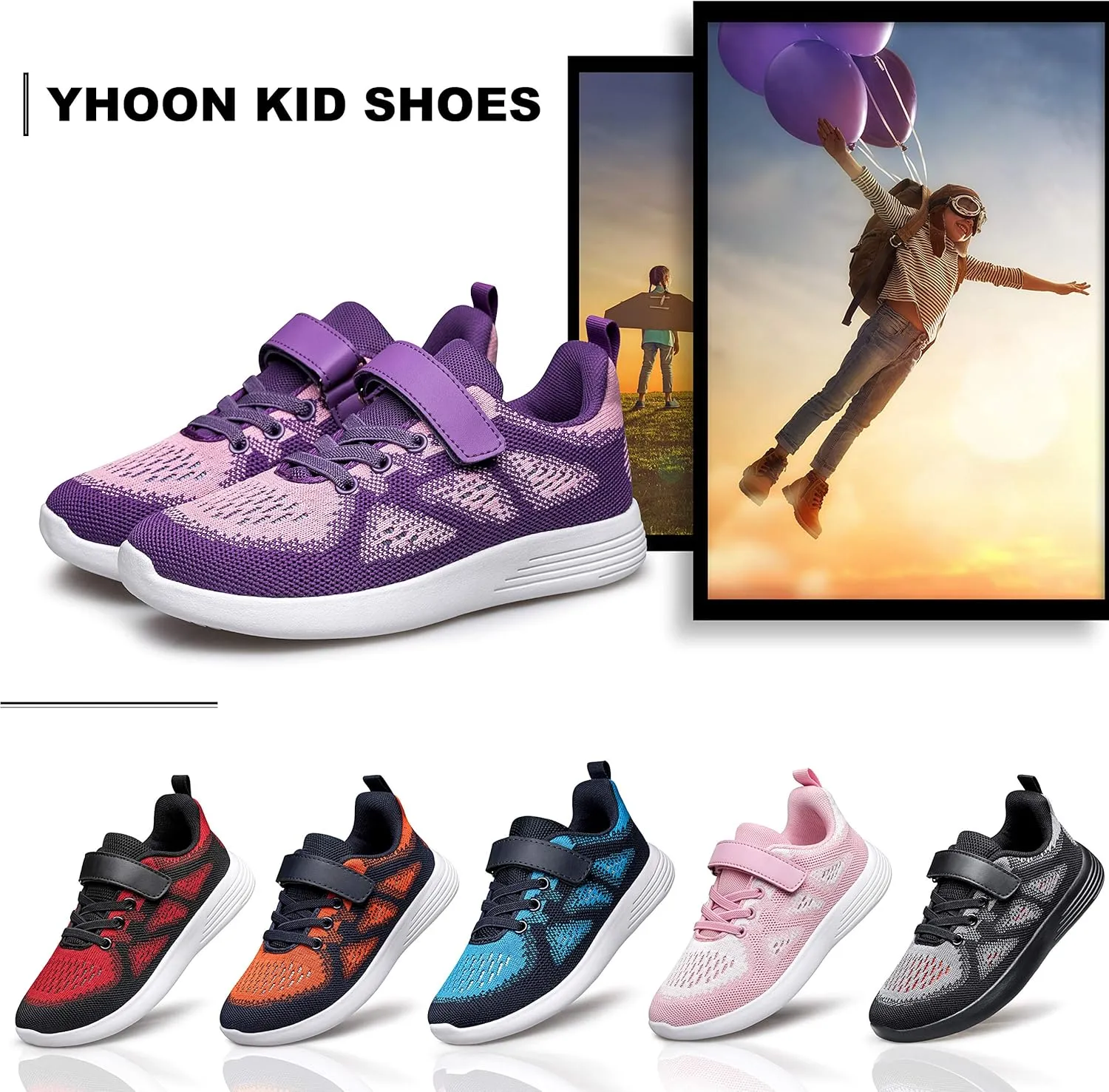 YHOON Boys Girls Sneakers Kids Sports Running Walking Shoes for Toddler/Little Kid/Big Kid