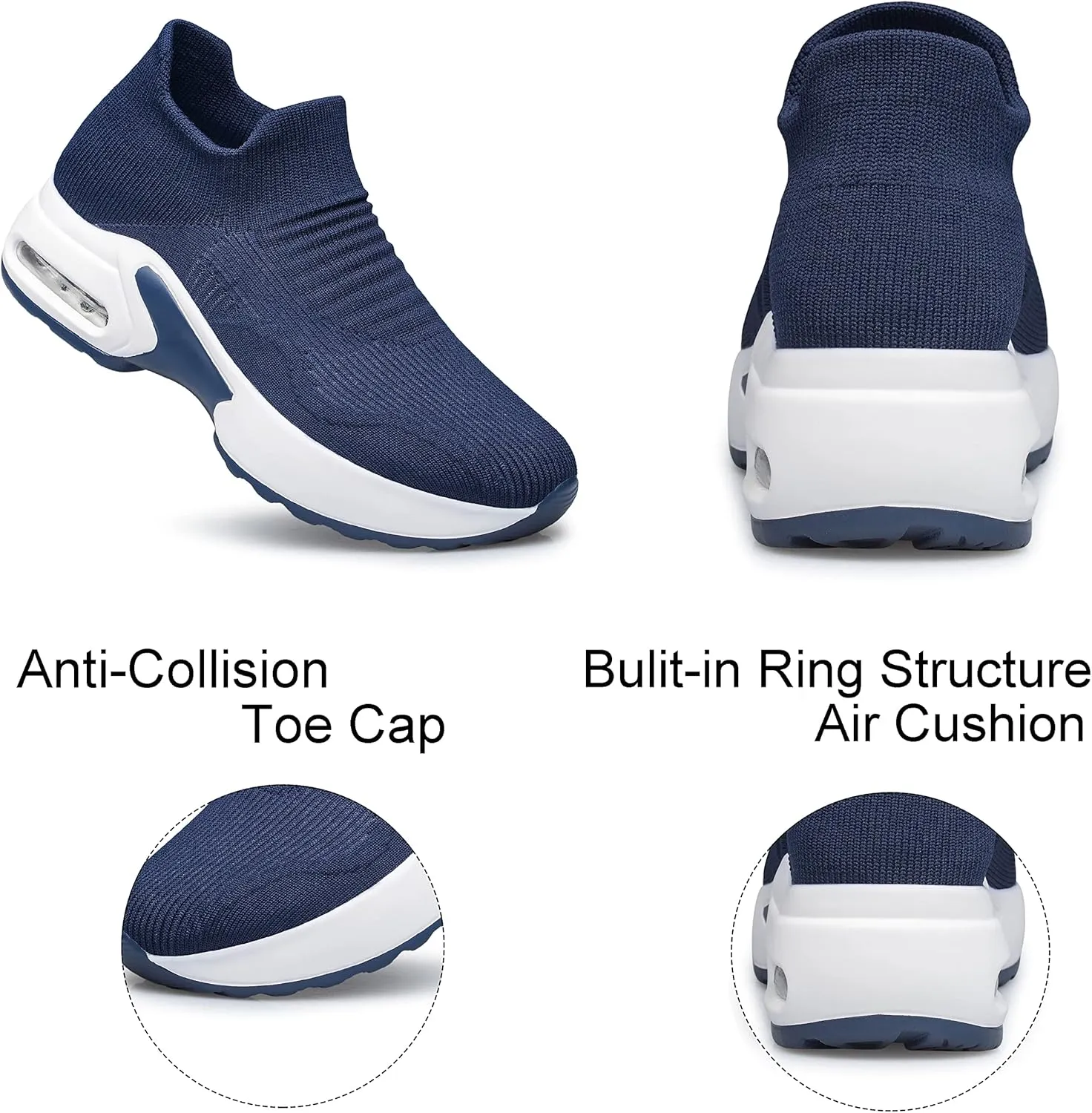 YHOON Women's Walking Shoes Slip-on - Sock Sneakers Ladies Nursing Work Air Cushion Mesh Casual Running Jogging Shoes