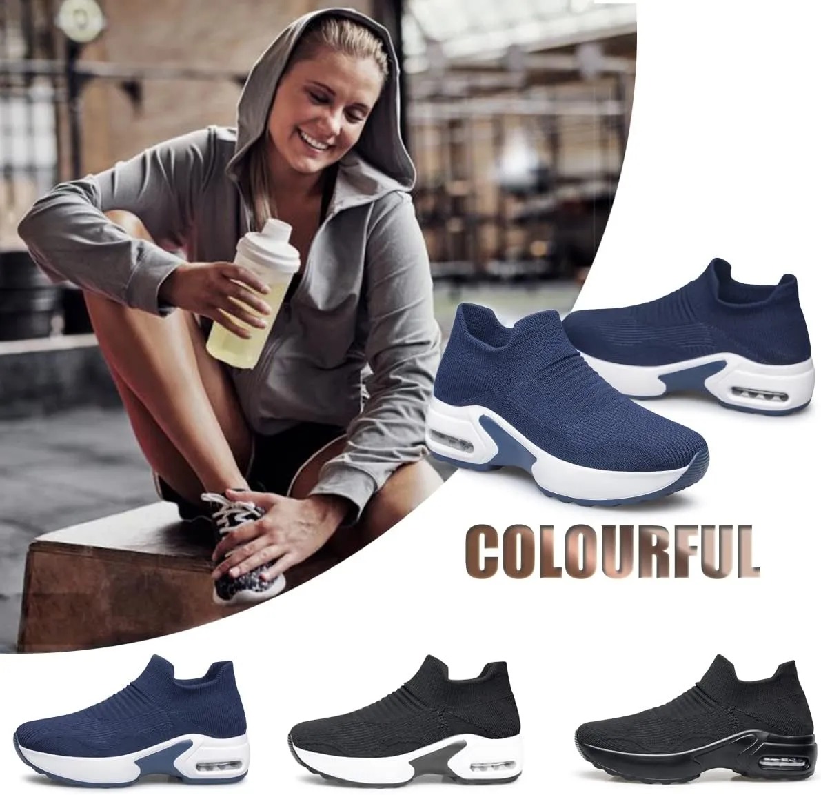YHOON Women's Walking Shoes Slip-on - Sock Sneakers Ladies Nursing Work Air Cushion Mesh Casual Running Jogging Shoes