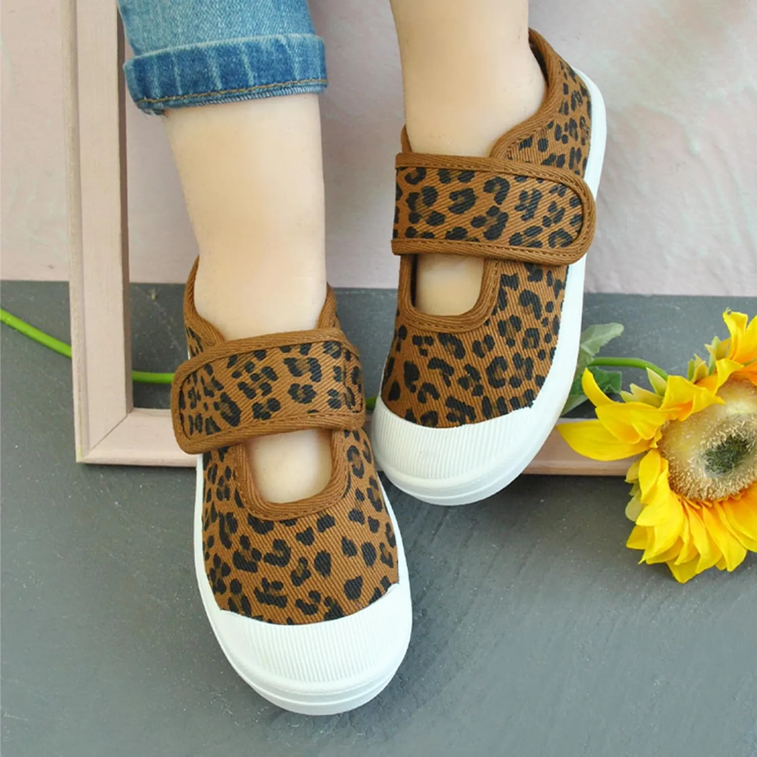 YIBLBOX Toddler Girl's Mary Jane Flat Loafers Canvas Sneakers for Unisex Kids Casual School Uniform Walking Dress Shoes