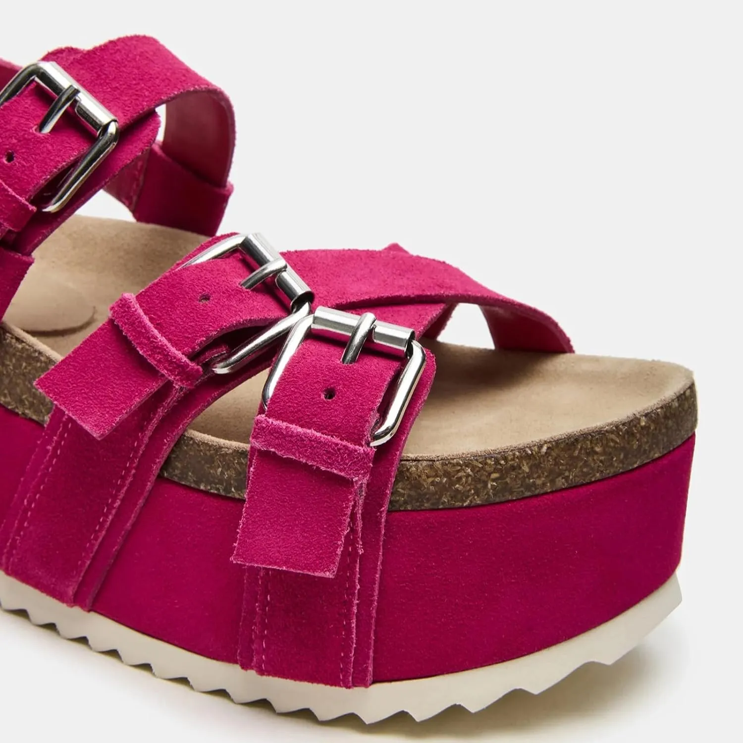Yishaweiqi Women's Suede Strappy Platform Sandals Comfortable Cork Footbed Flatform Sandals Adjustable Buckle Straps Flat Clogs Wedge Sandals