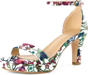 YODEKS Women's Heeled Sandals Platform Sandals Chunky Heels Open Toe Strappy Block Heel with Adjustable Ankle Strap