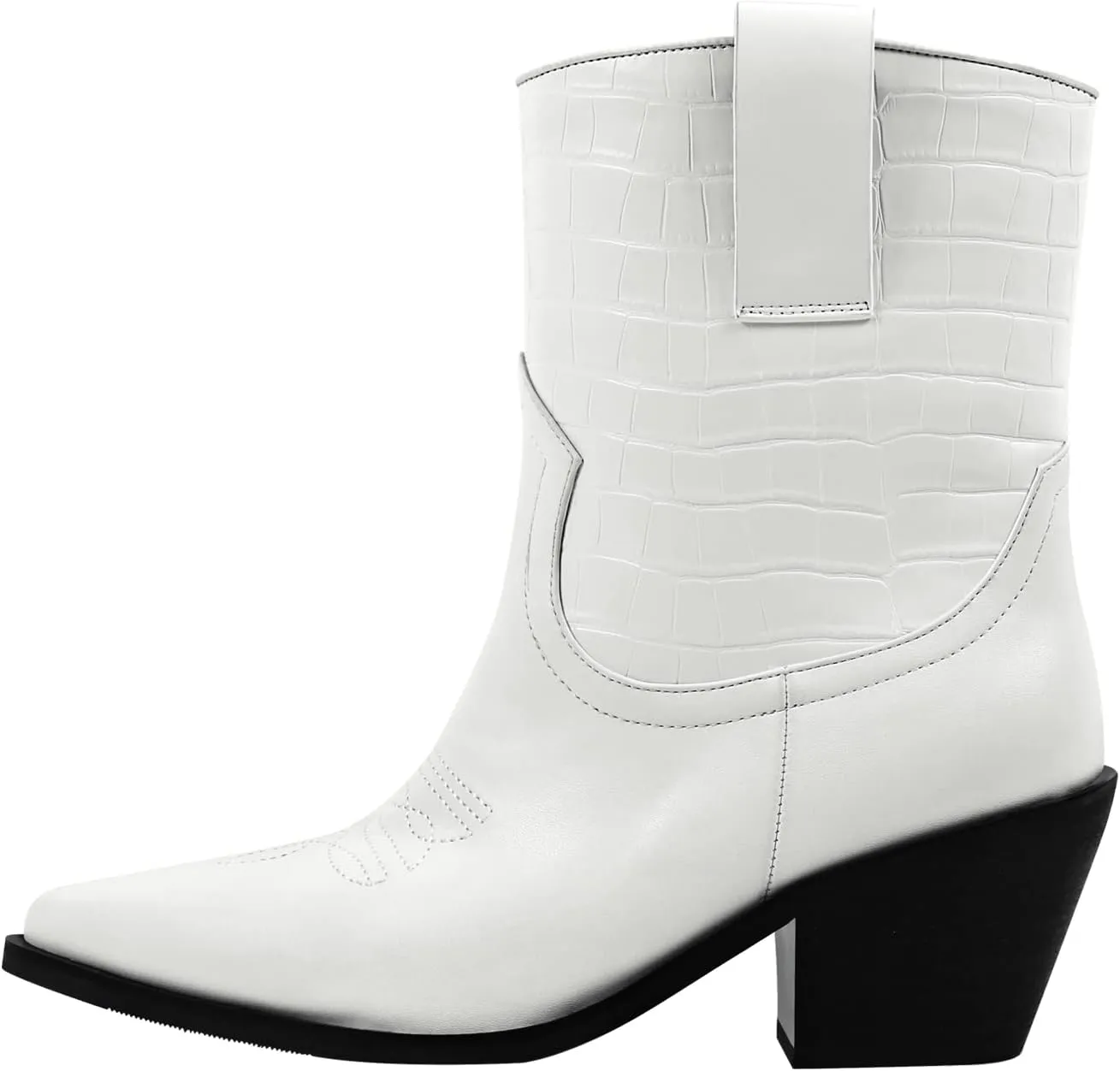 Yolkomo Western Cowgirl Boots for Women Wide Calf Low Heel Short Cowboy Boots